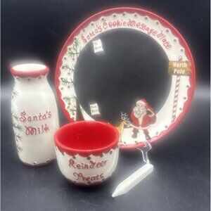 Santa's Message Plate Set Cookie Plate Milk Jar Reindeer Bowl NEW Christmas